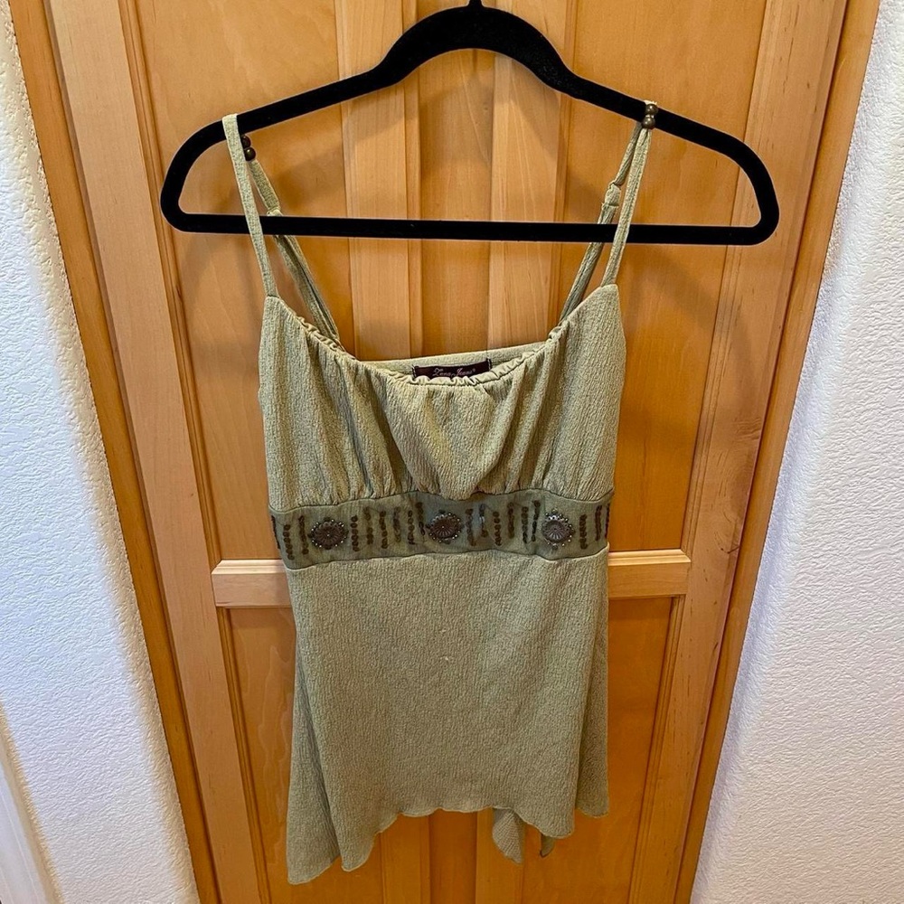 Green Lena Jeans Beaded Y2K Cami Top Size Large